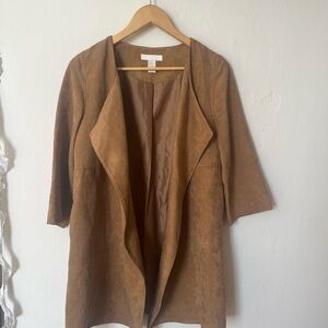 H&M Women's Open-Front Faux Suede Coatigan - Tan size 2